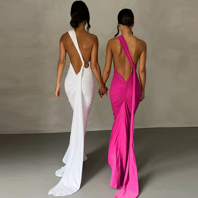 Women's Sexy Solid Color Sleeveless Backless Bodycon Maxi Dress