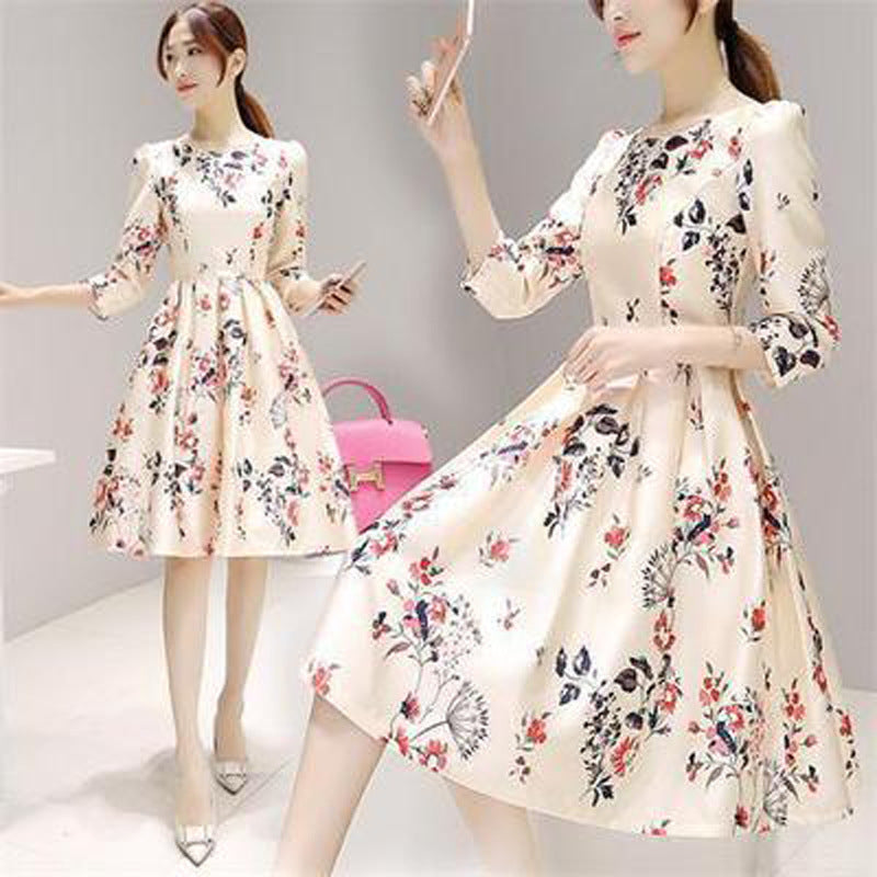 Women's Petite Elegant Office Chic Floral Swing Dress