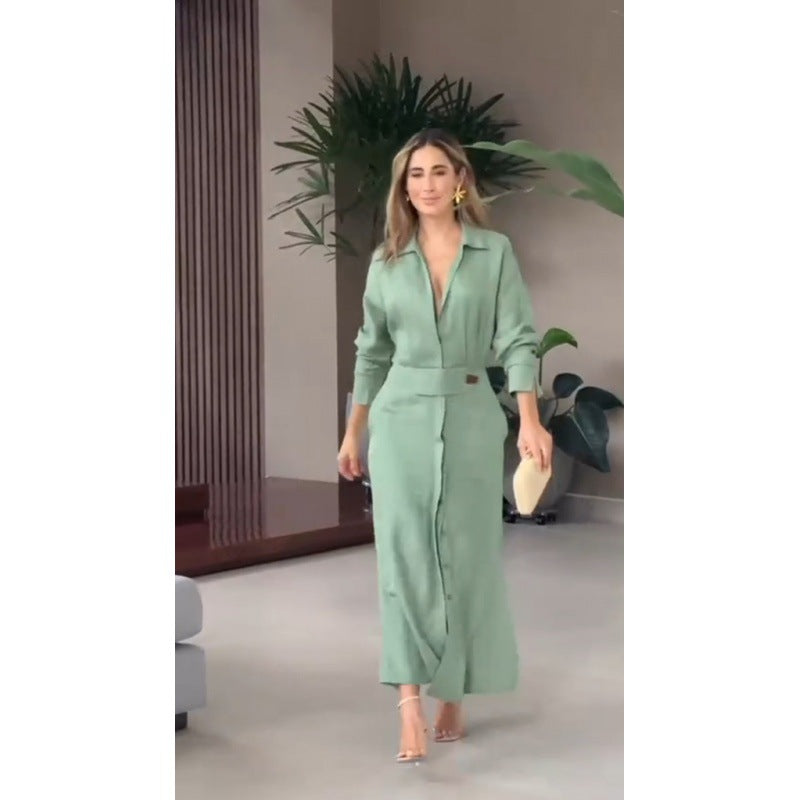 Women's Casual Elegant V-Neck Long Sleeve Split Maxi Dress