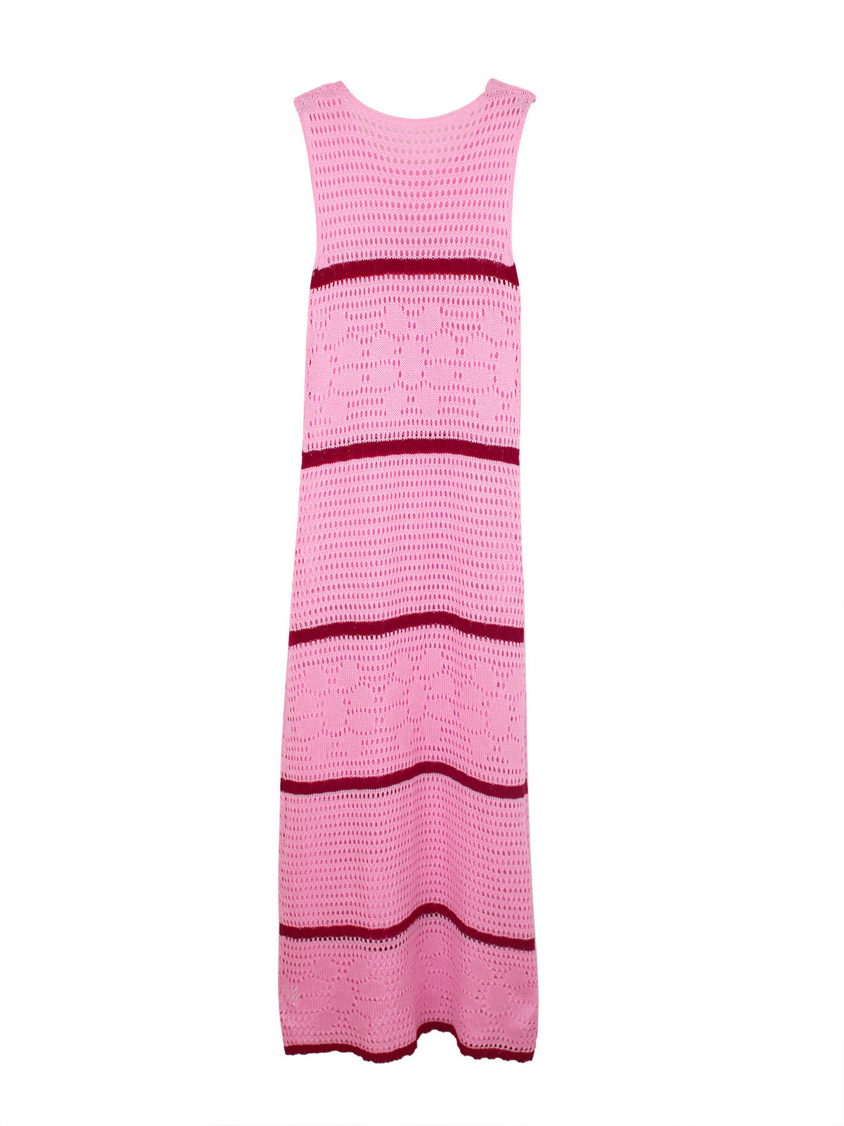 Women's Casual Contrast Color Knitted Hollow Sleeveless Dress