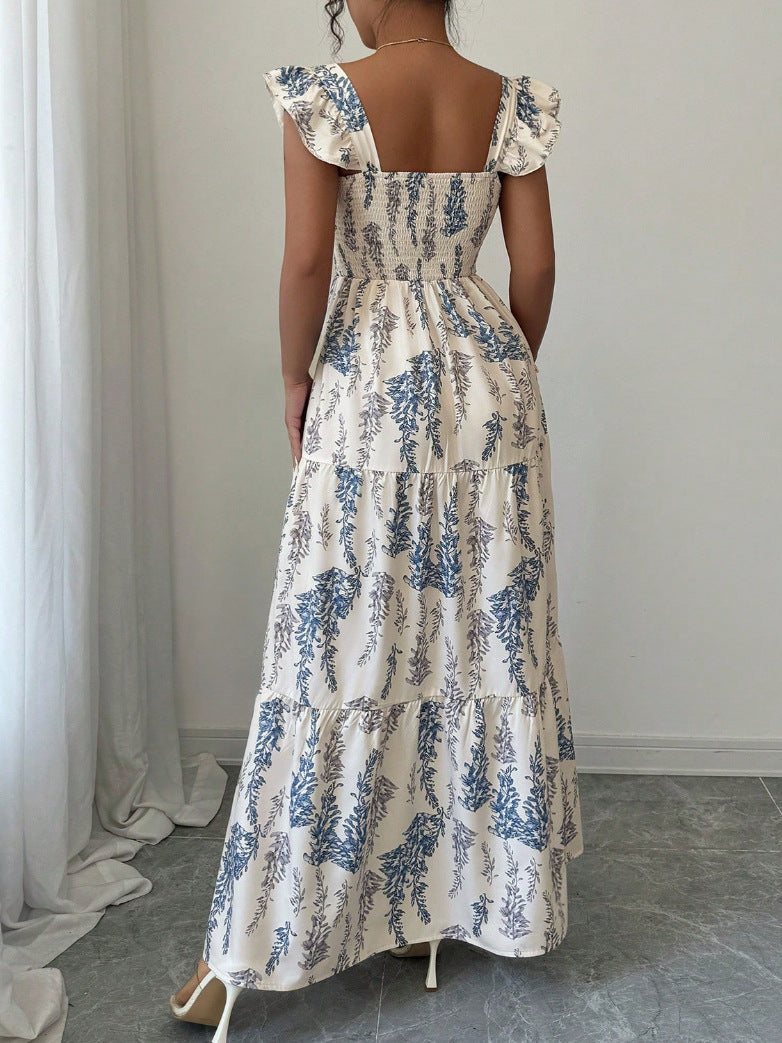 Women's Casual Summer Printed Square Collar Sleeveless Dress