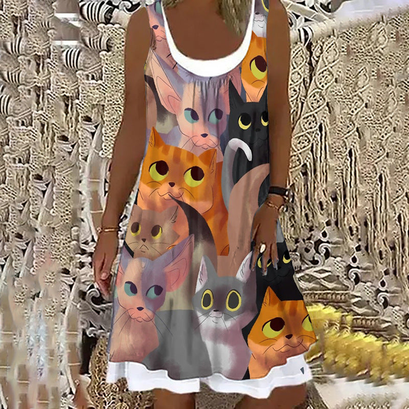 Women's Casual Summer Vacation Printed Sleeveless A-Line Dress