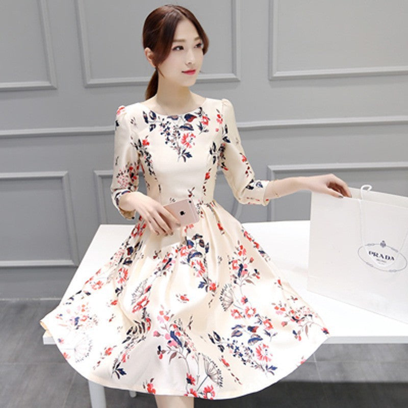 Women's Petite Elegant Office Chic Floral Swing Dress