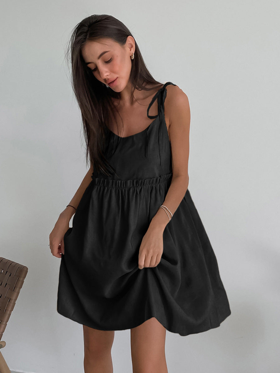 Women's Summer Vacation Casual Cotton and Linen Style Sling Dress