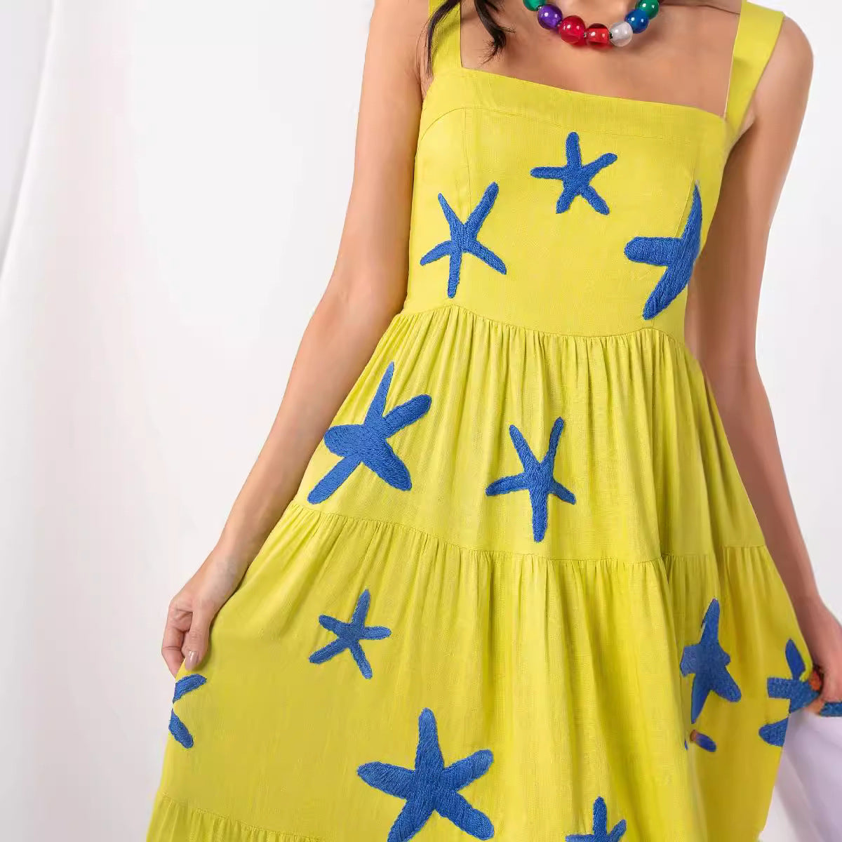Women's Summer Casual Floral Embroidery Sling Maxi Dress