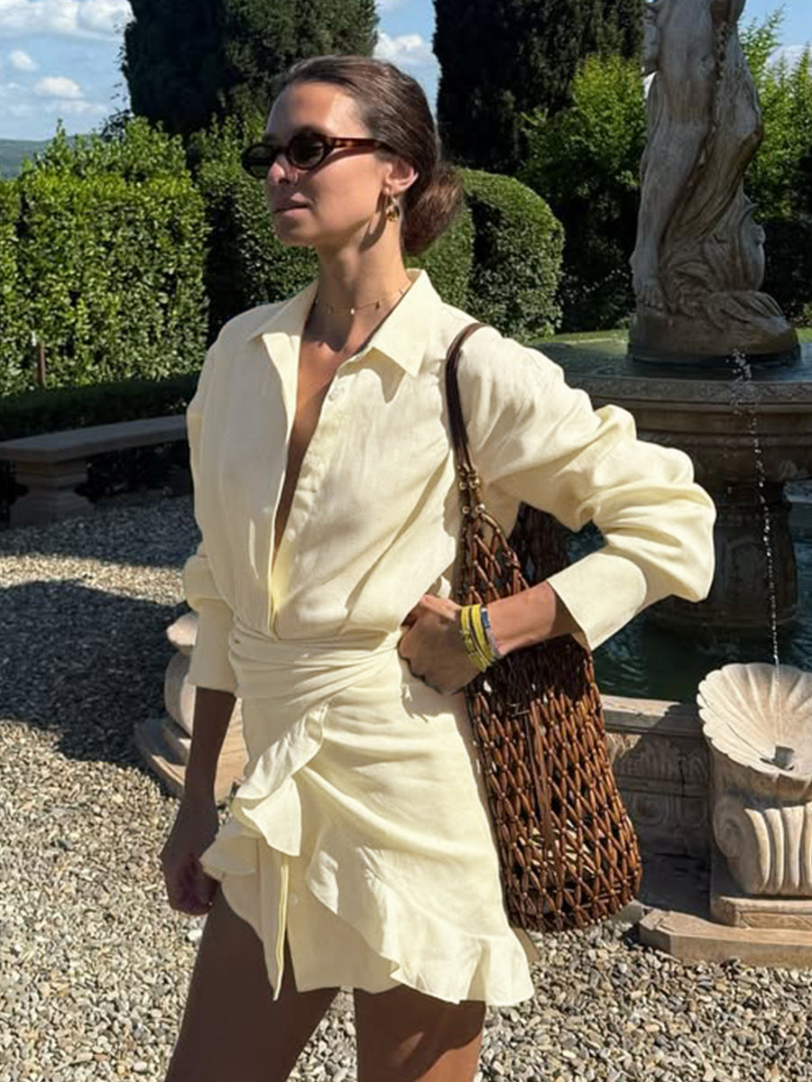 Women's Vacation Solid Color Shirt Dress