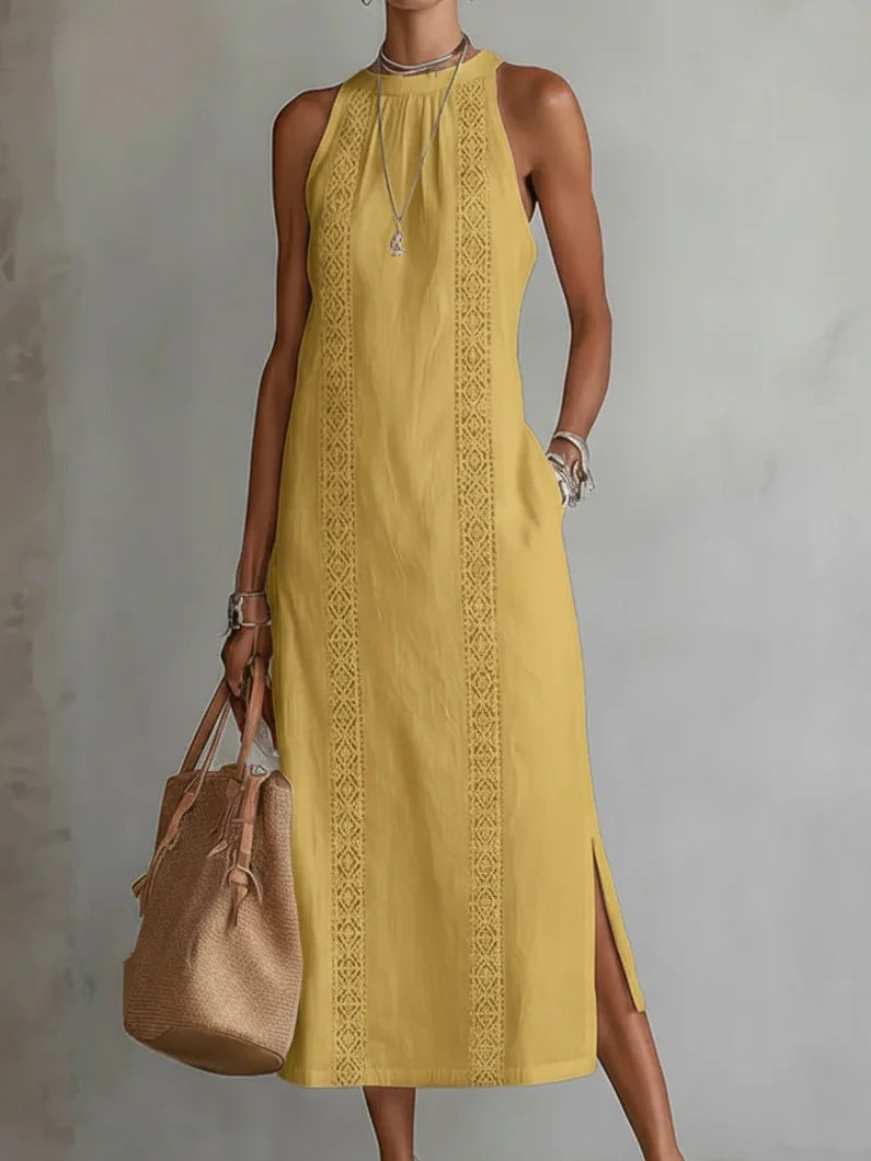 Women's Casual Solid Color Loose Sleeveless Midi Dress