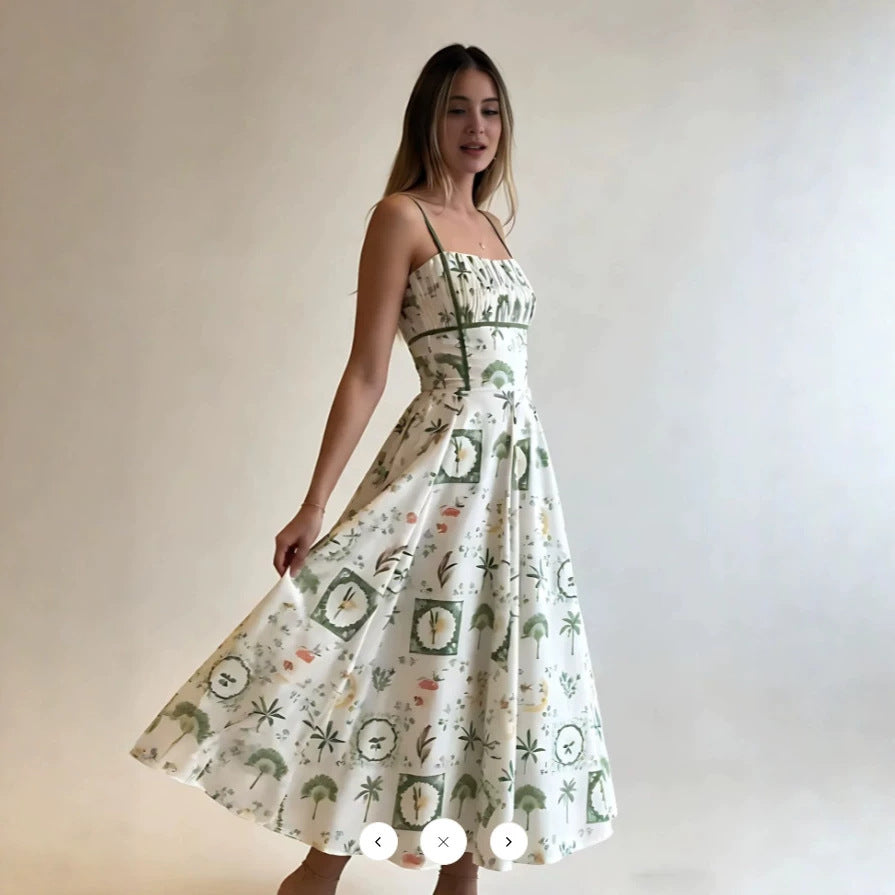 Women's Casual Summer Printed Spaghetti Strap A-Line Dress