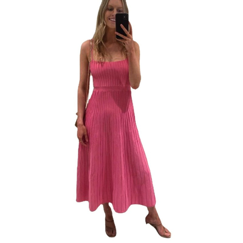 Women's Summer Vacation Spaghetti Strap Slim-Fit High Waist Knitted Maxi Dress
