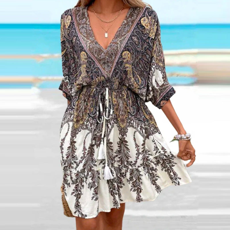 Women's Western Summer Casual V-Neck 3D Graphic Printing Dress