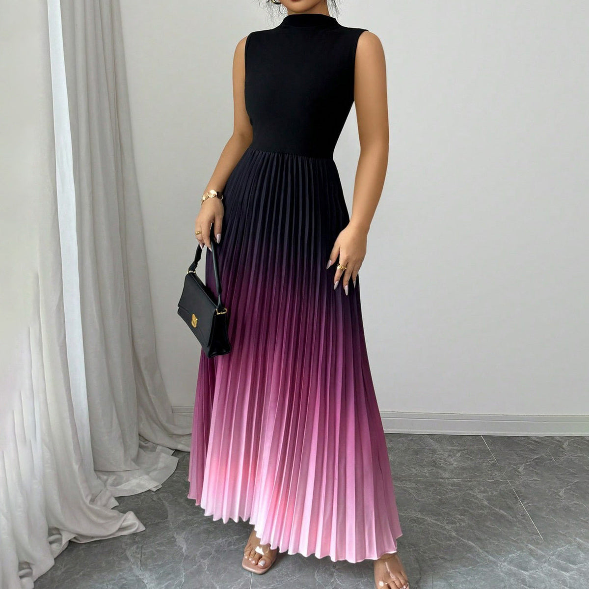 Women's Sexy Gradient Sleeveless Pleated Maxi Dress