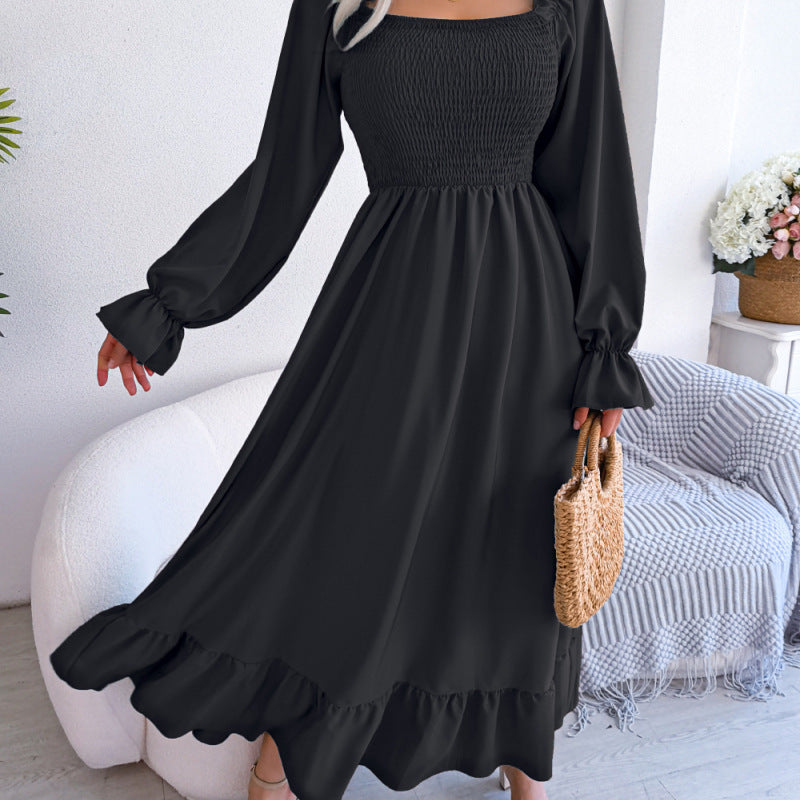 Women's Casual Square Collar Ruffled Maxi Dress