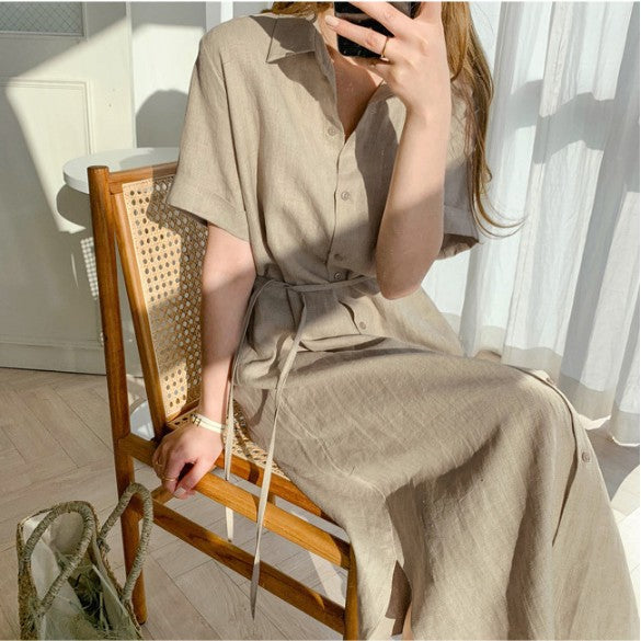 Women's Linen Shirt Maxi Dress, Casual Loose