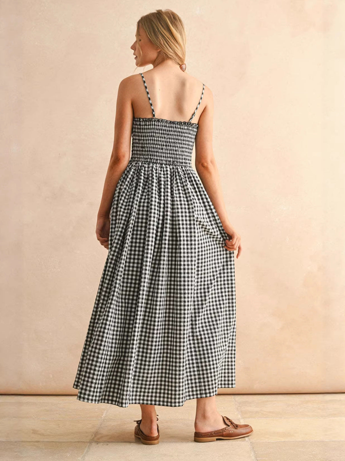 Women's Summer Plaid Print Suspenders A-Line Dress