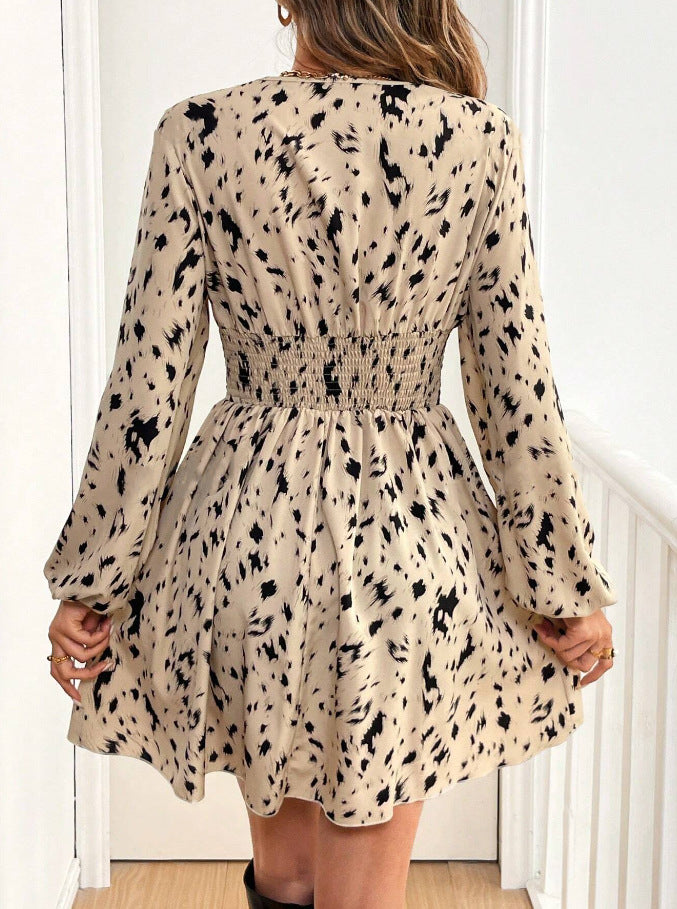 Women's Casual Leopard Print Long Sleeve Dress
