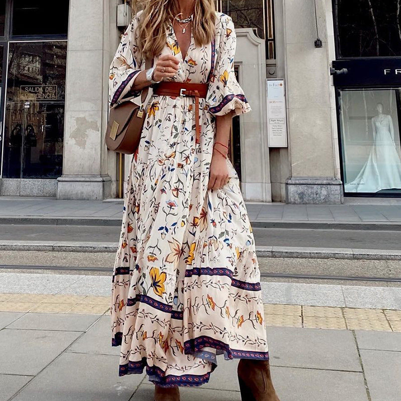 Women's Casual Bohemian Print Maxi Dress