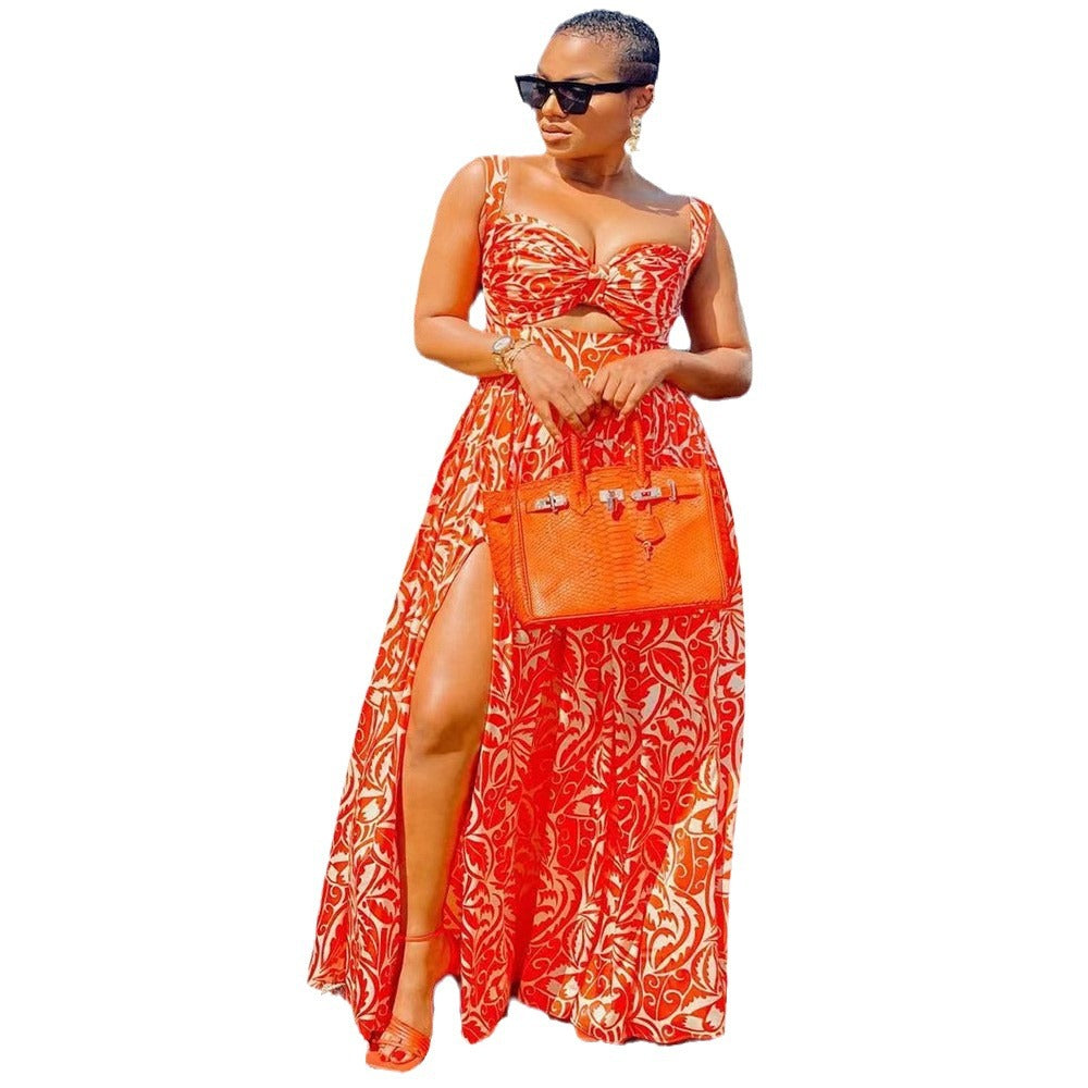 Women's Sexy Summer Print Sleeveless Split Long A-Line Dress