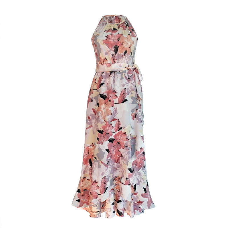 Women's Casual Floral Print Ruffled Halter Dress