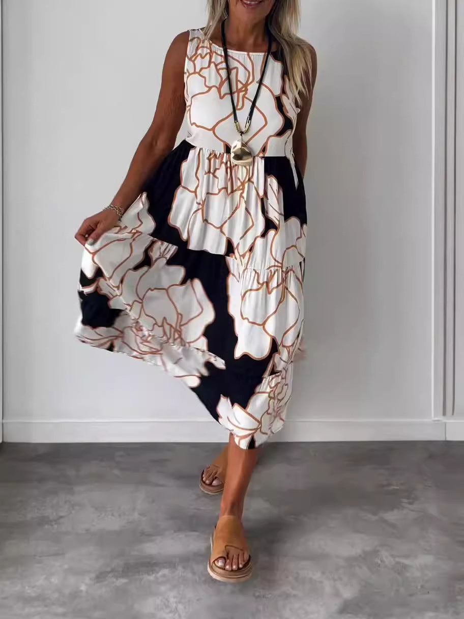 Women's Summer Casual Sling Style Geometric Print Sleeveless Long Dress