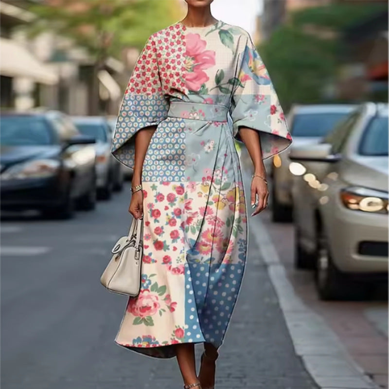 Women's Casual Summer Flower Printed Short Sleeve A-Line Dress