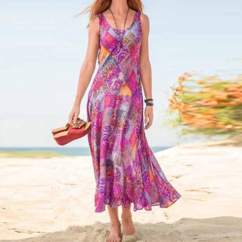 Women's Boho Sleeveless Printed Maxi Dress