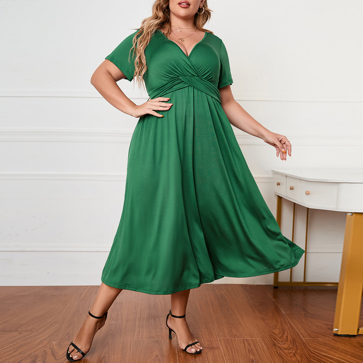Women's Plus Size Loose Long Dress Casual V-Neck Oversize Skirt