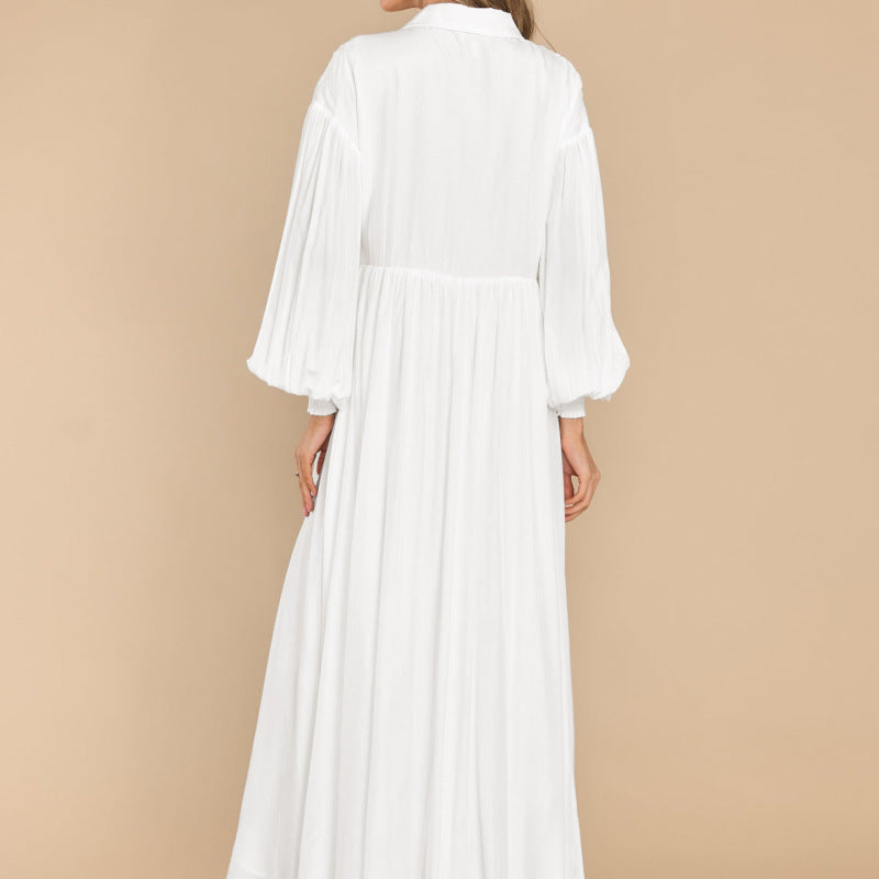 Women's Casual Solid Color Creased Long Sleeve Maxi Dress