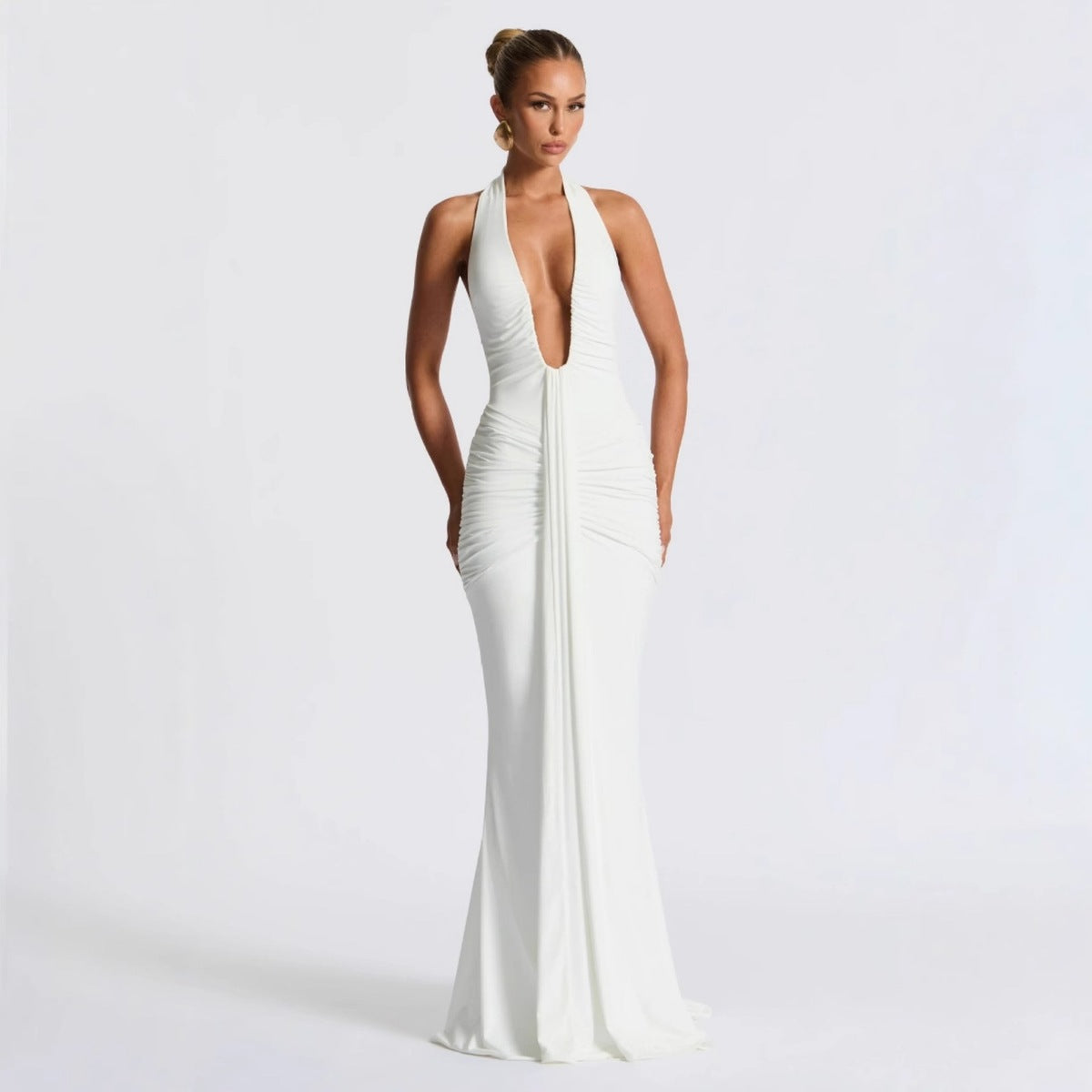 Women's Sexy Halter-Neck Backless Maxi Dress, Solid Color