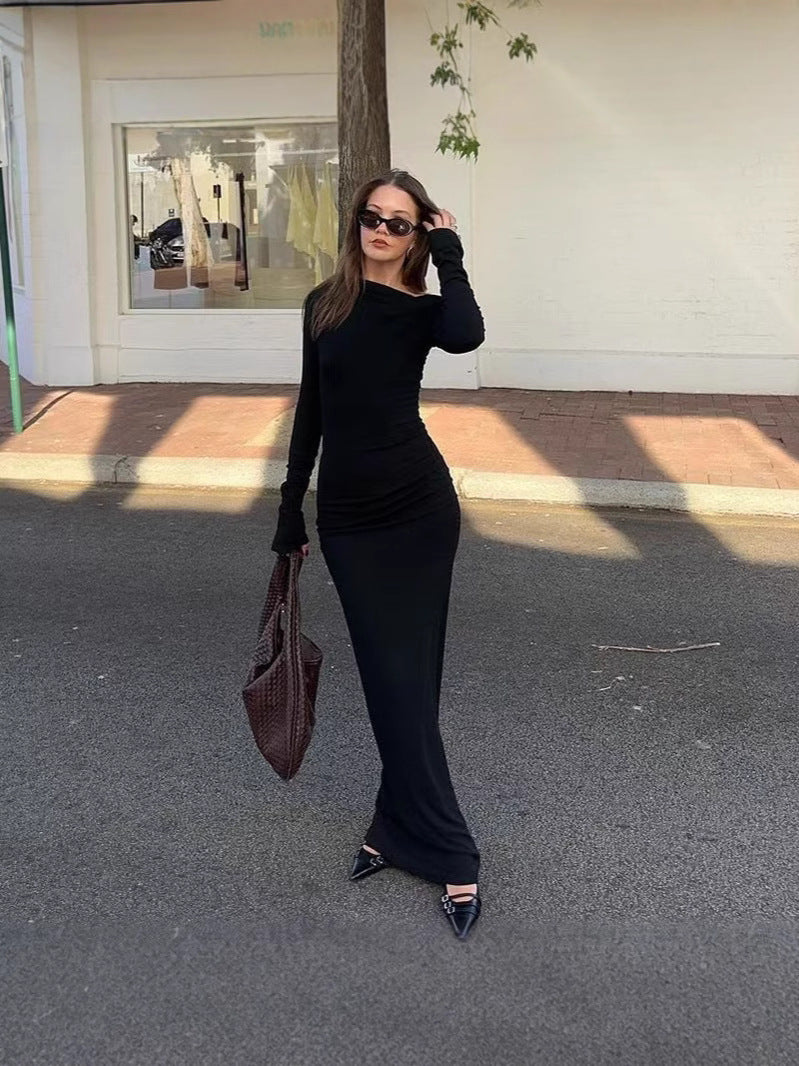 Women's Autumn Sexy Solid Color Long Sleeve Maxi Dress