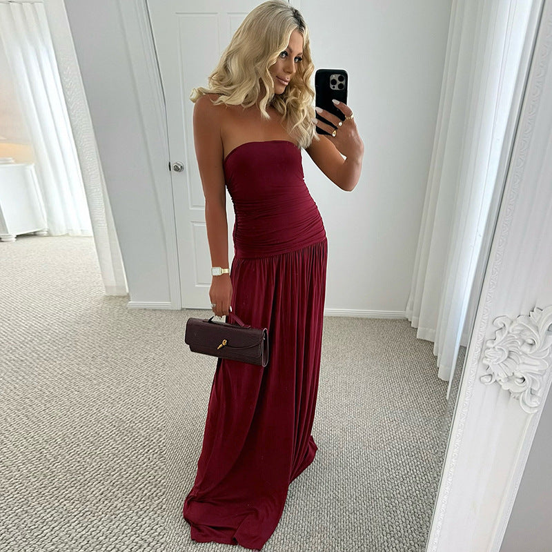Women's Solid Color Strapless Maxi Dress