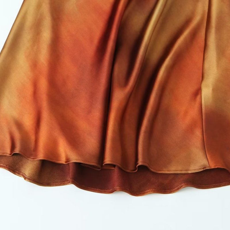 Women's Draped Collar Silk Satin Print Midi Dress