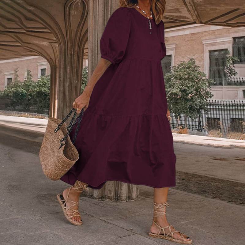 Women's Summer Casual Bohemian Solid Color Loose Midi Dress