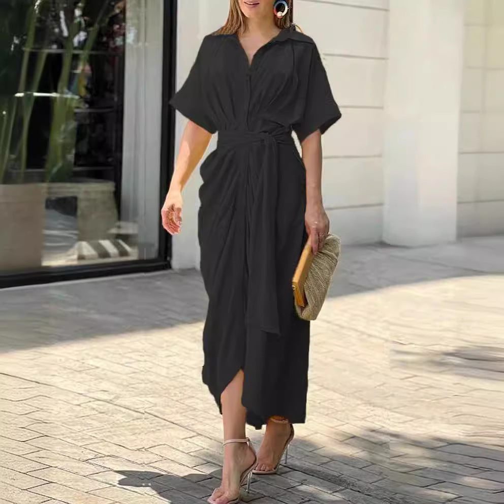 Women's Casual Solid Color Single-Breasted Shirt Dress