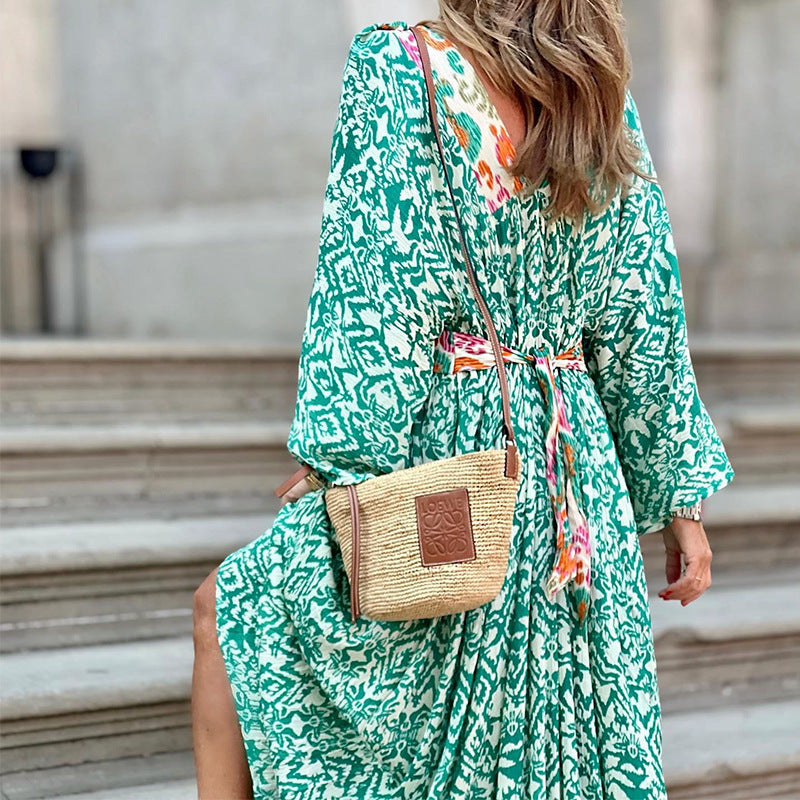 Women's Casual Print Long Sleeve Maxi Dress