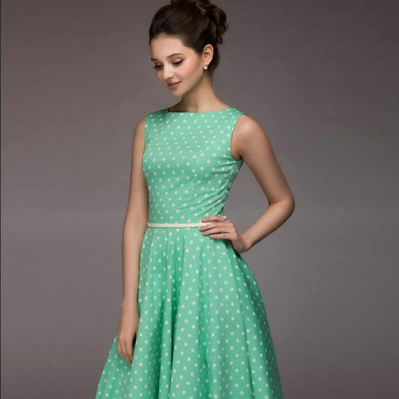 Women's Summer Elegant Vintage Polka Dot Sleeveless Midi Dress