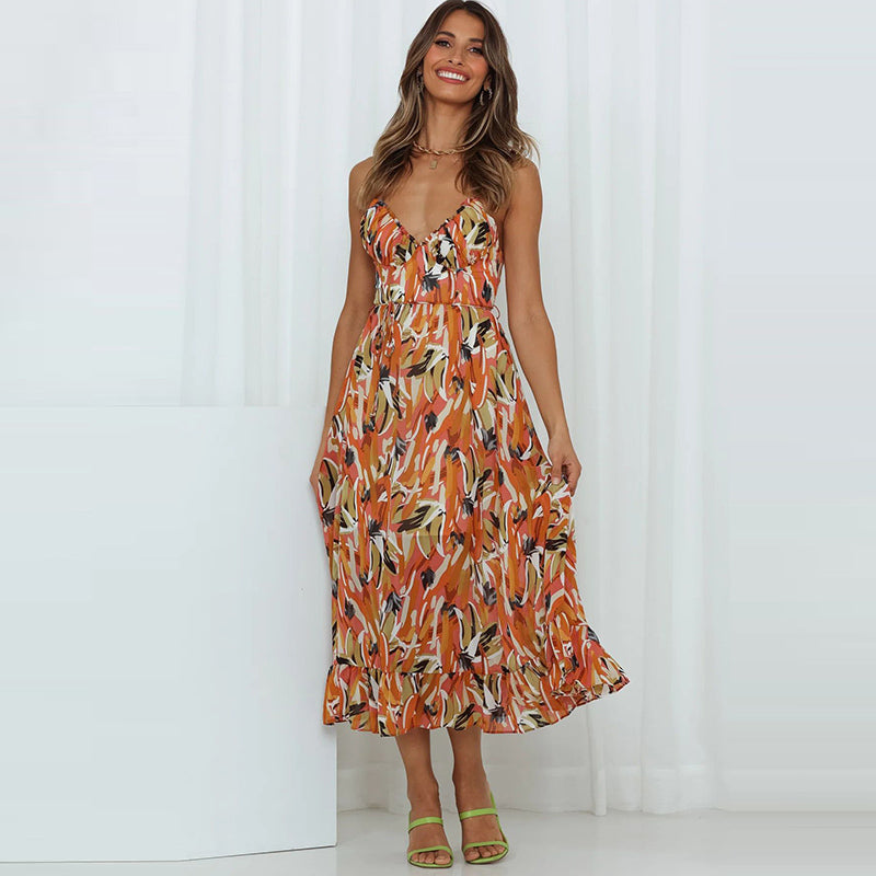 Women's Summer Casual Geometric Print Sling Dress