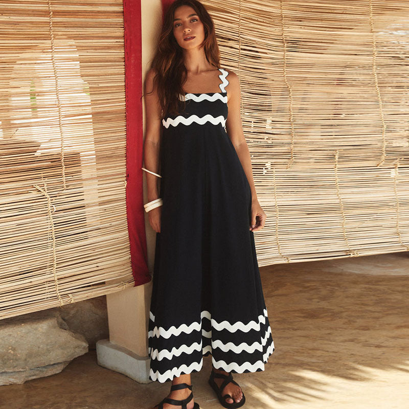 Women's Bohemian Retro Printed Maxi Dress, Sleeveless Square