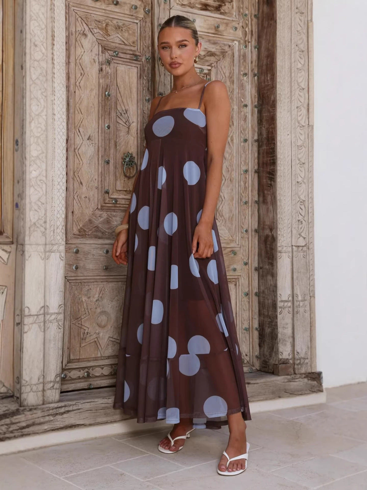 Women's Summer Polka Dot Print Spaghetti Straps Dress