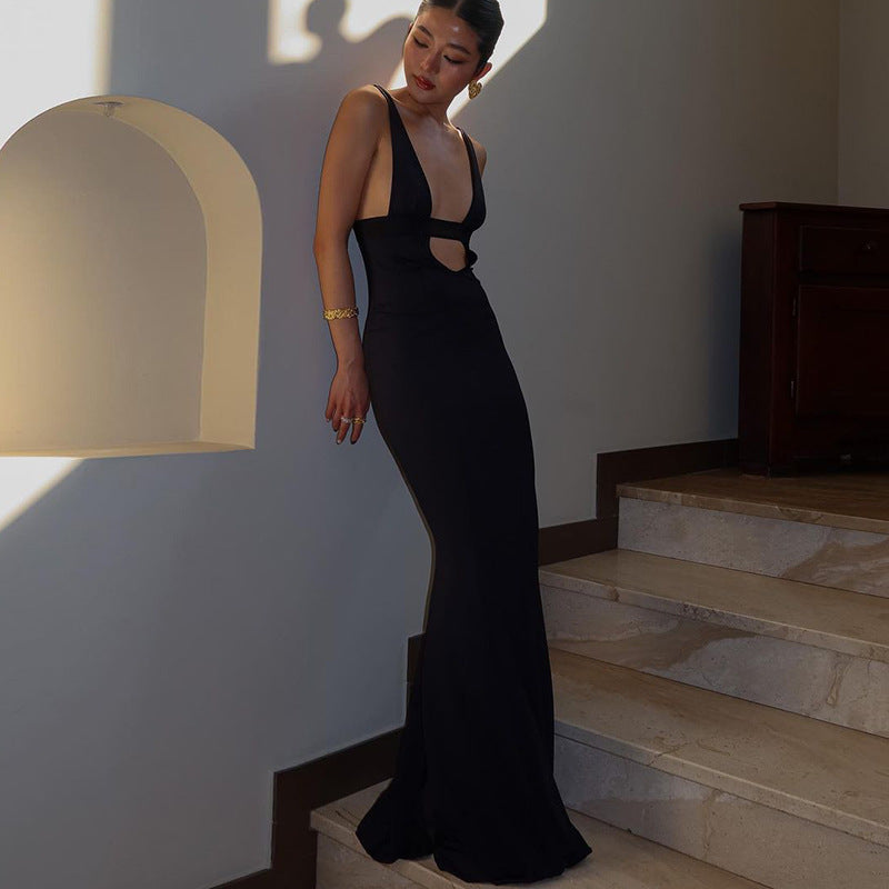 Women's Sexy Deep V Hollow Tight Maxi Dress