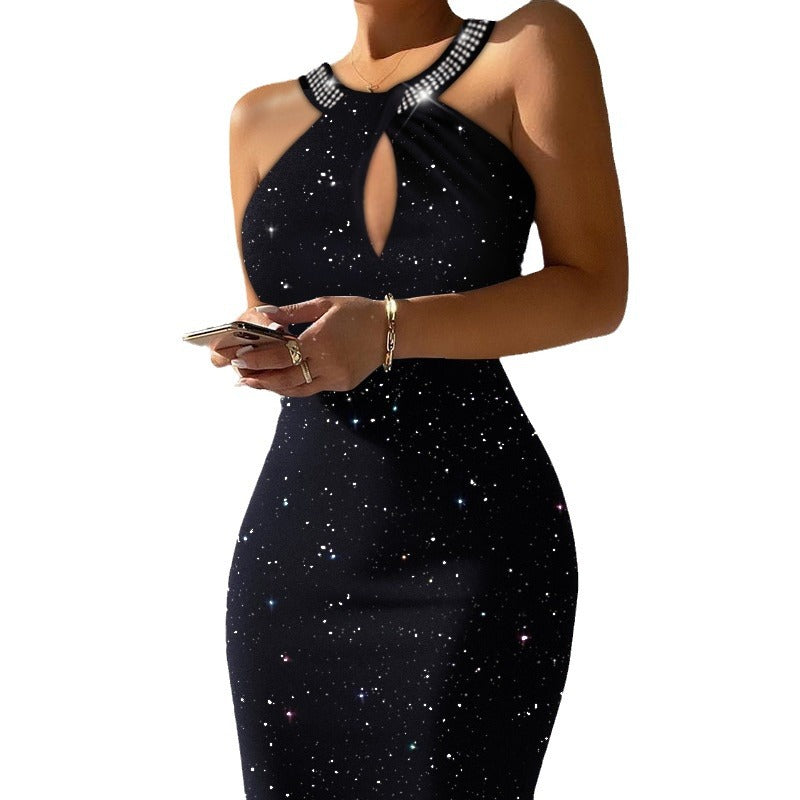 Sequin Flash Halter Neck Backless Mini Dress