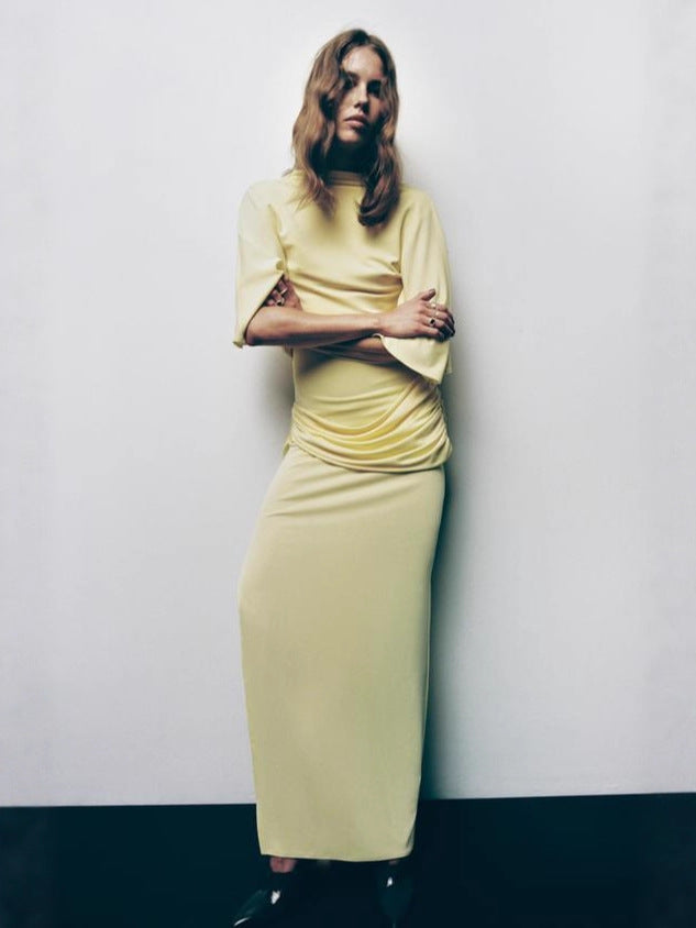 Women's Sexy Solid Color Short Sleeve Backless Pleated Maxi Dress
