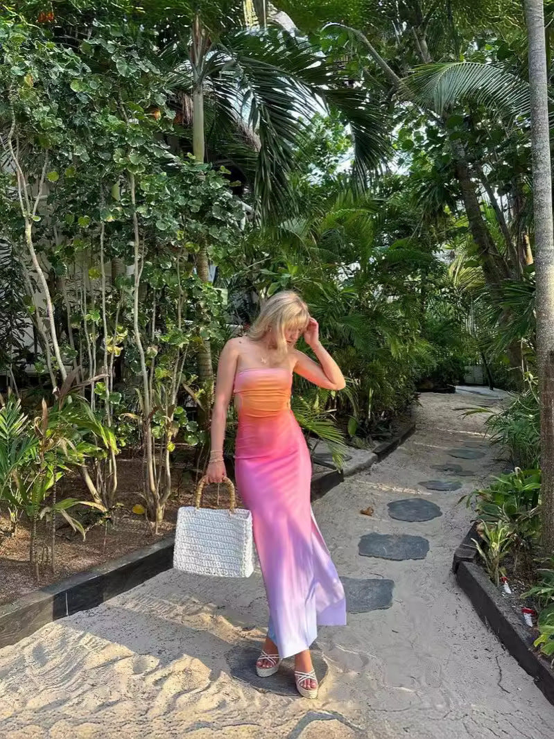 Women's Sexy Gradient Strapless Maxi Dress