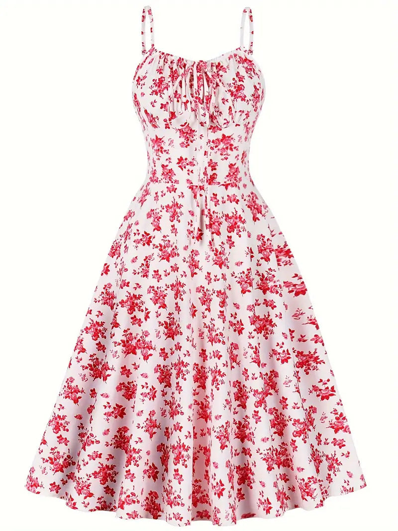 Women's Elegant Floral Printed Spaghetti Strap Loose Dress