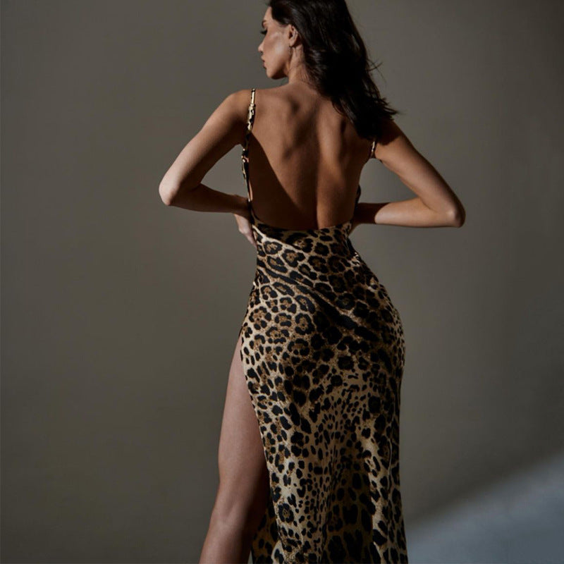Women's Print Sexy Backless Split Sling Maxi Dress