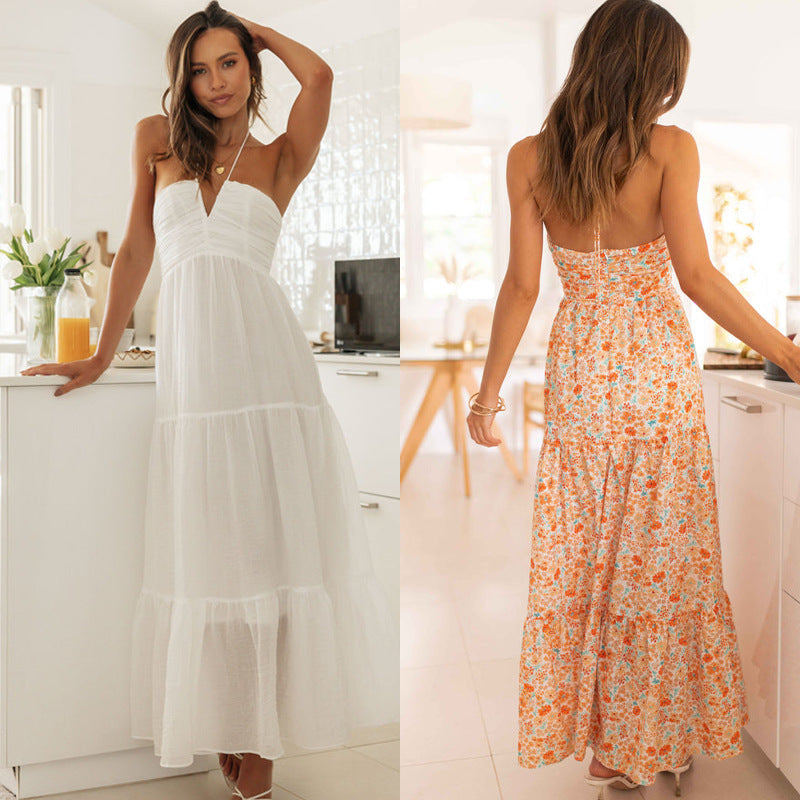 Women's Vacation Casual Backless Maxi Dress, with Tiny