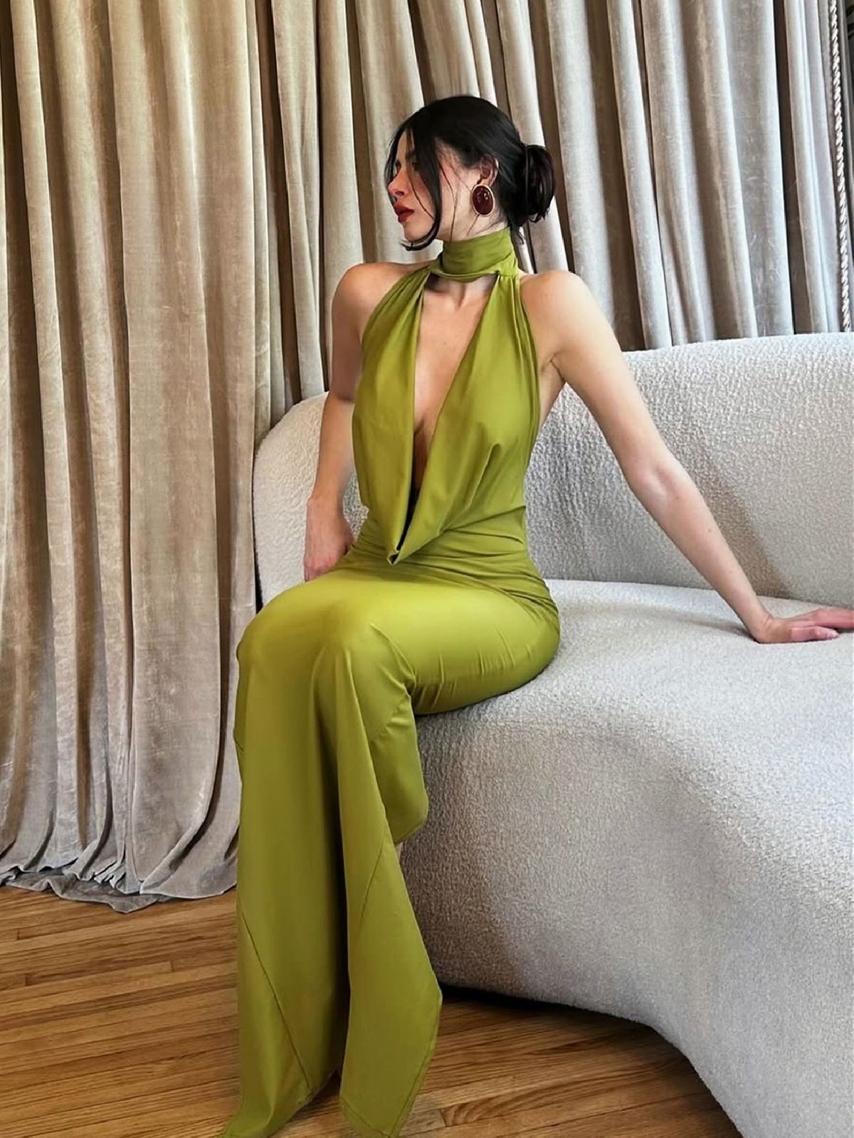 Women's Sexy Summer Solid Color Hollow Collar Backless Slim-Fit Dress