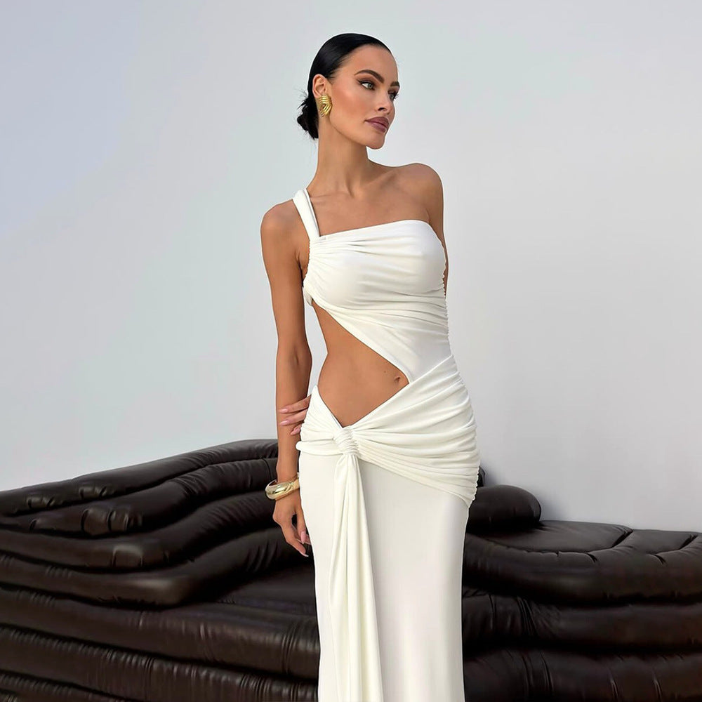 Women's Sexy Solid Color One Shoulder Open-Back Maxi Dress