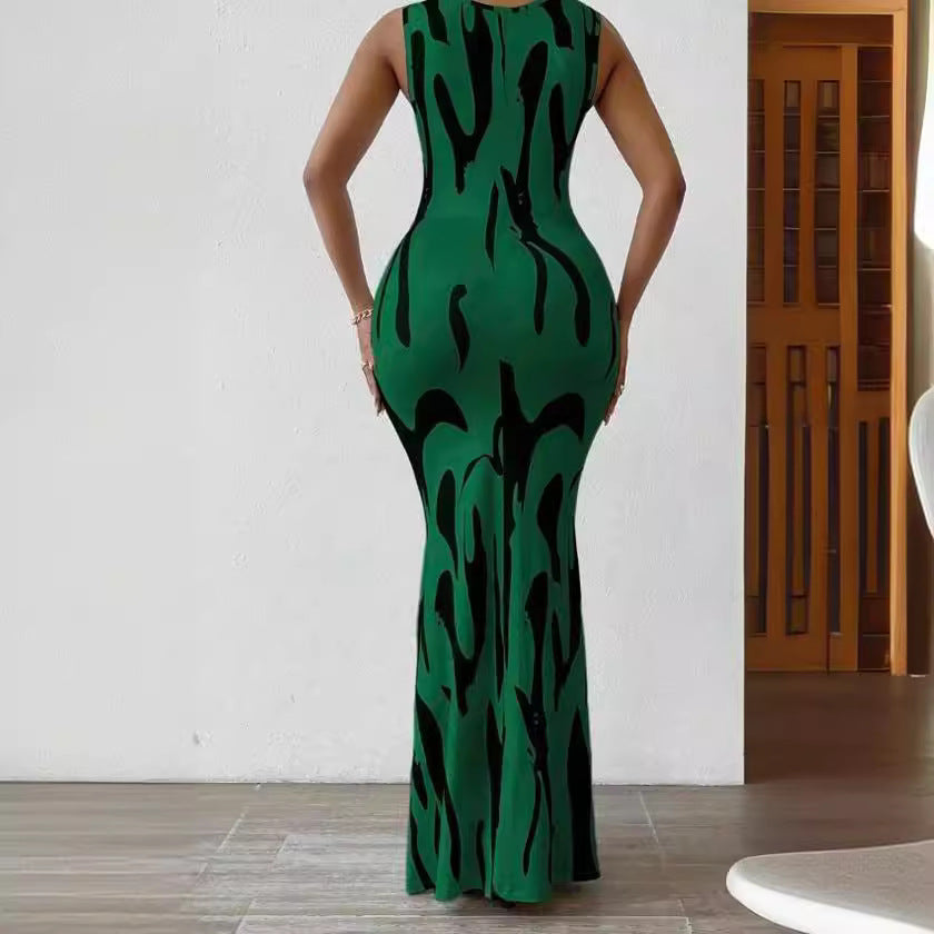 Women's Print Sleeveless Bodycon Maxi Dress