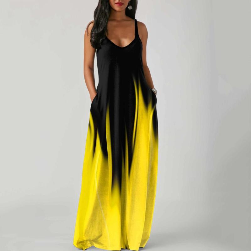 Women's Summer Plus Size Gradient Color Print Deep V-Neck Sleeveless Loose Dress