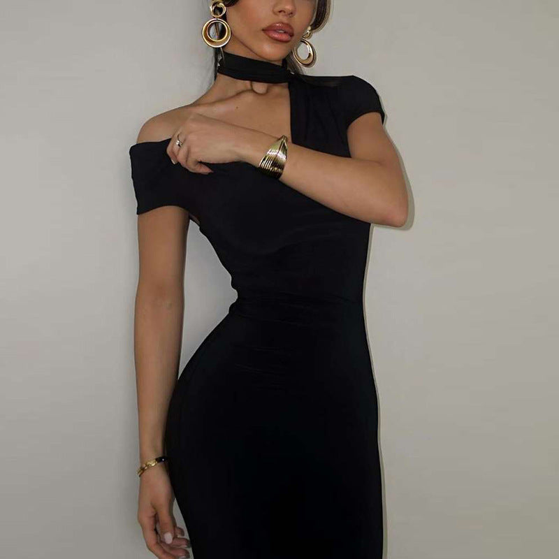 Women's Summer Sexy Slant Collar Shoulder Slim Maxi Dress
